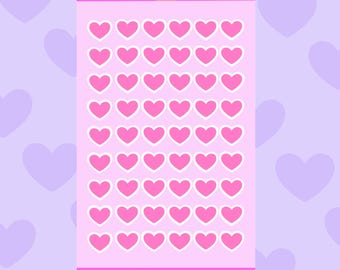 Pink Mini Hearts Sticker Sheet, Waterproof Stickers for Journals & Scrapbooks