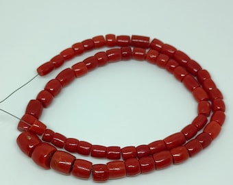 Cuentas de coral rojo sangre de buey: piedra preciosa italiana, tira de 35,5 cm