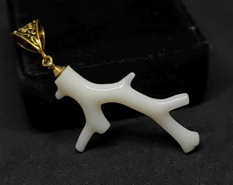 Japanese White Coral Branch Pendant: Natural Brass Silver Handmade Jewelry Making