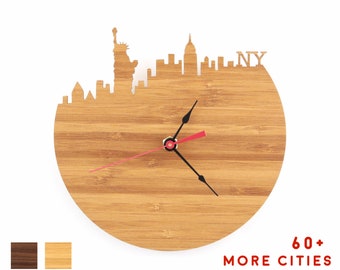 NYC Skyline Clock - New York City Time Zone Mid Century Modern Industrial Clock - Housewarming Gift