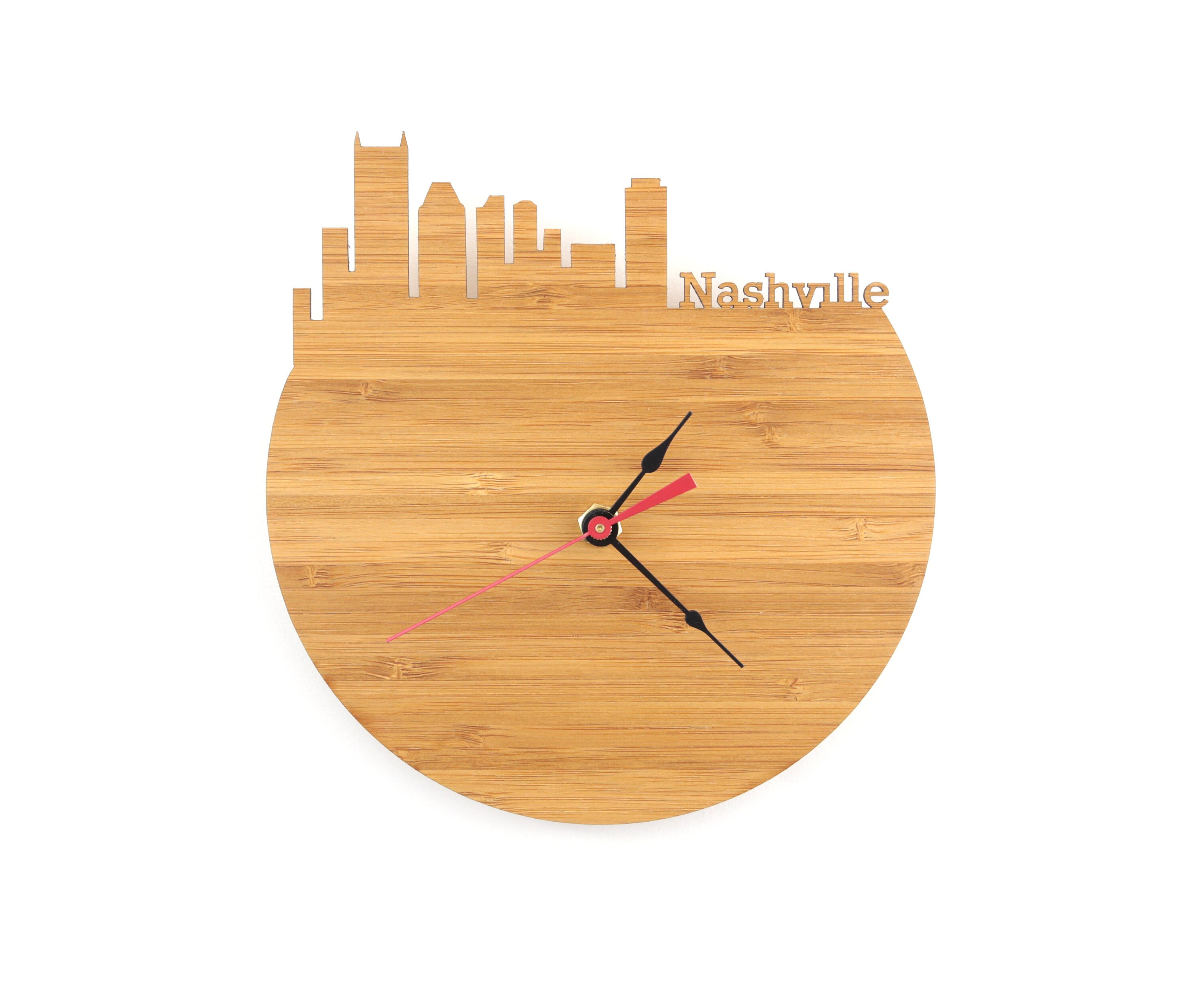 Wall Clock Nashville Skyline Wooden Clock Tennessee Large Etsy
