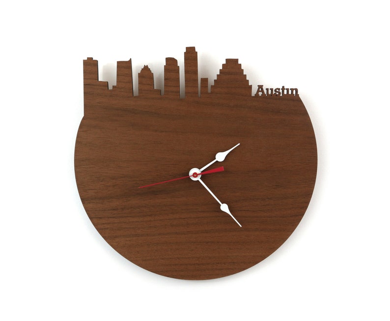 Austin Skyline Bamboo Clock Large Texas Wall Time Zone Clock Etsy
