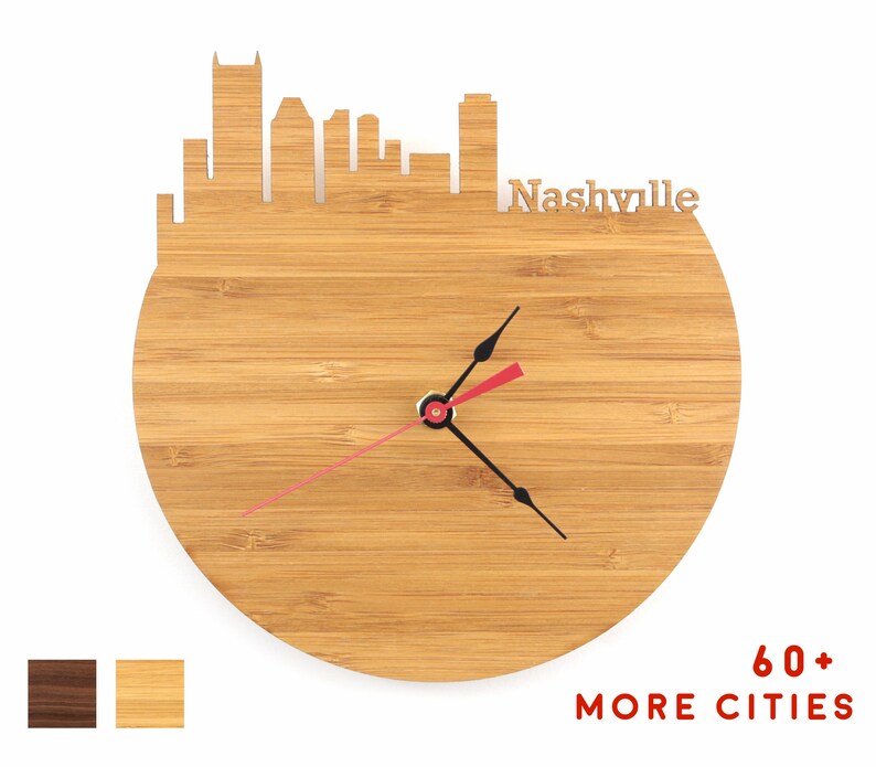 Nashville Skyline Wooden Clock Tennessee Large Wall Clock Etsy
