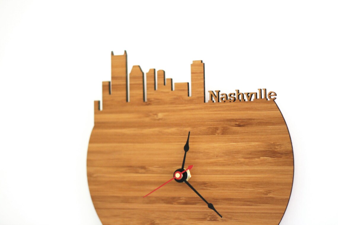 Wall Clock Nashville Skyline Wooden Clock Tennessee Large Etsy
