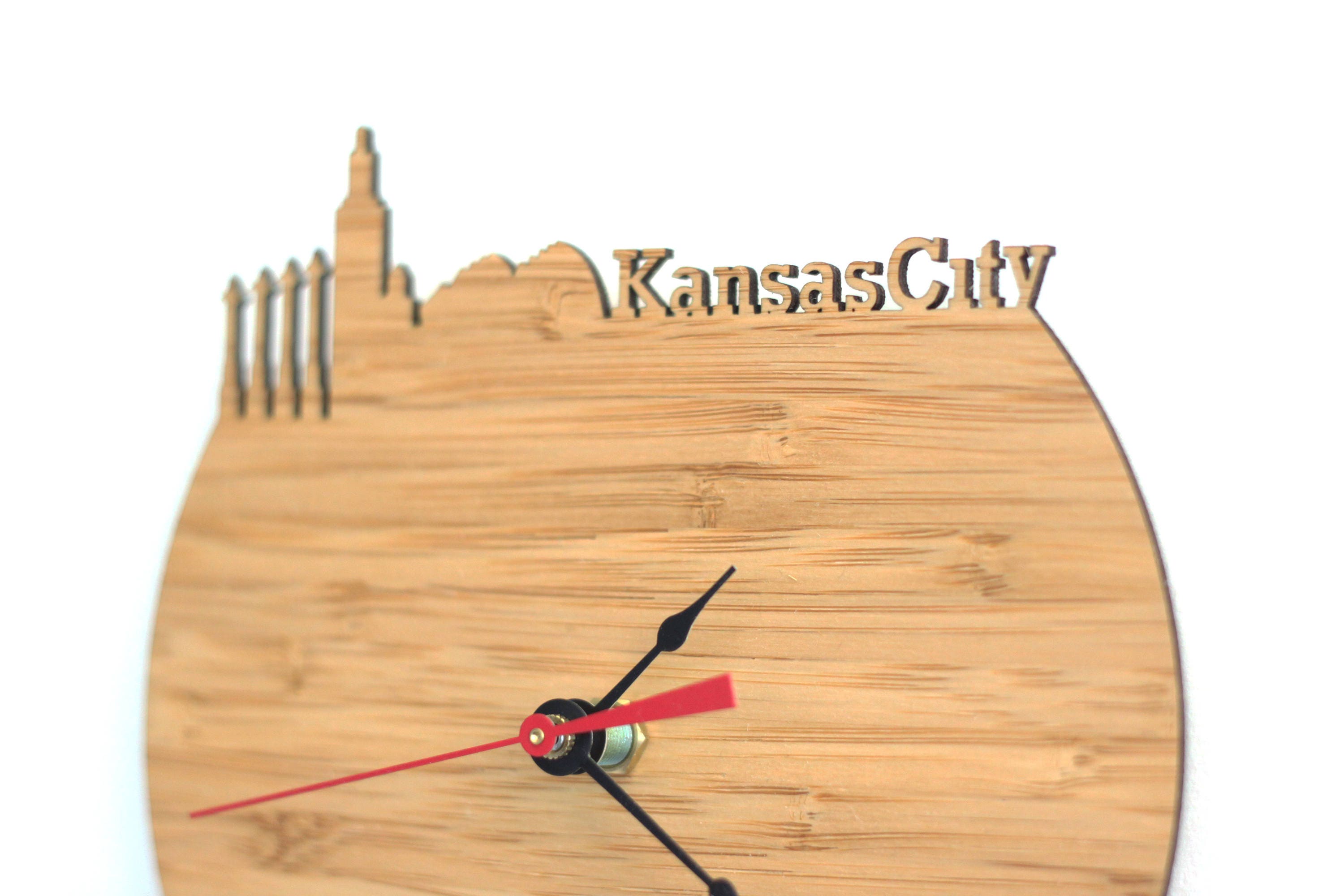 Kansas City Skyline Clock Large Wood Kansas City Time Zone Etsy