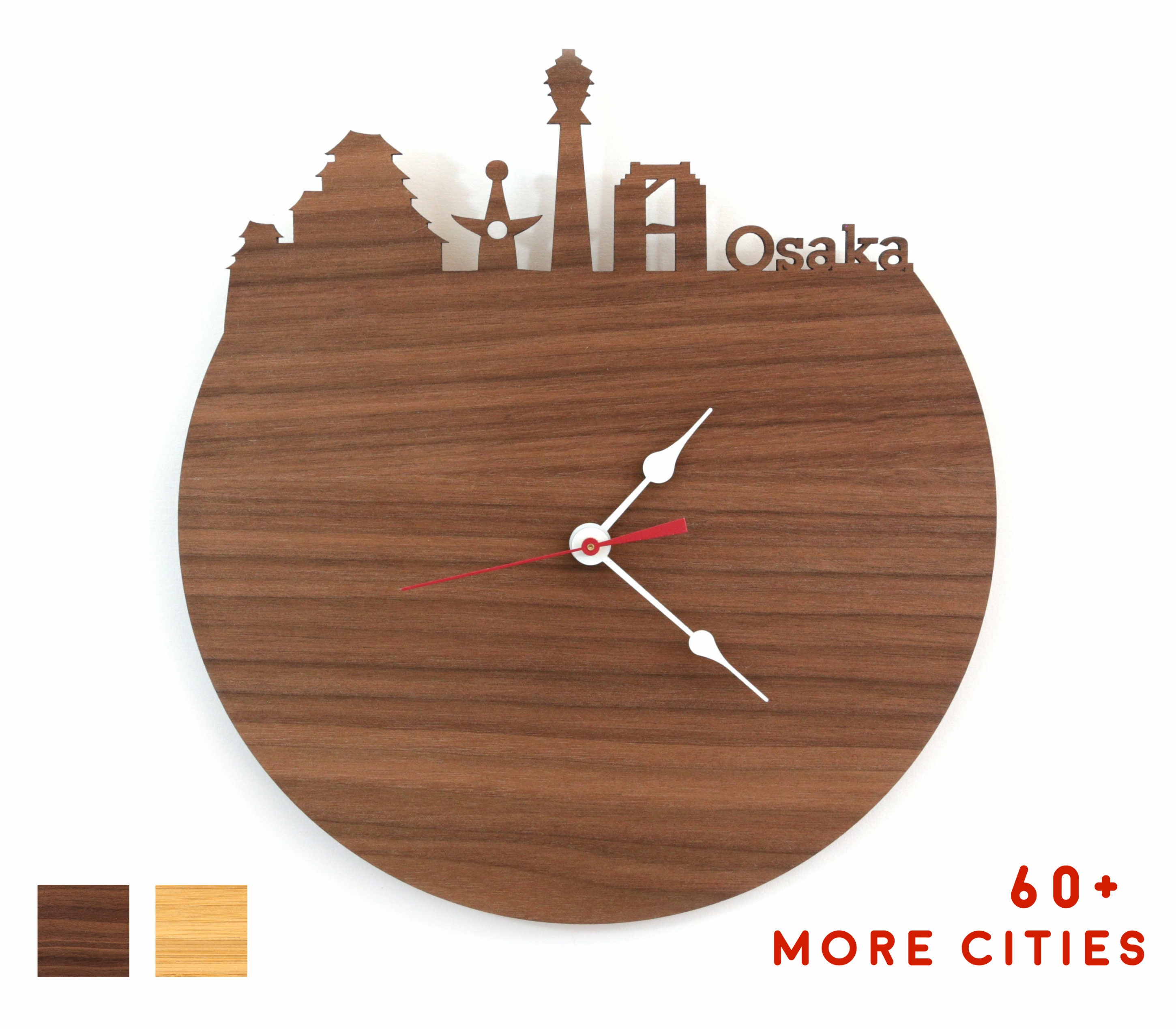 Osaka Skyline Clock Japan Wooden Time Zone Clock Etsy