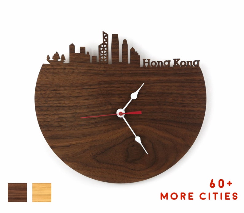 Hong Kong Skyline Wood Clock Hong Kong Wall Art Clock Etsy