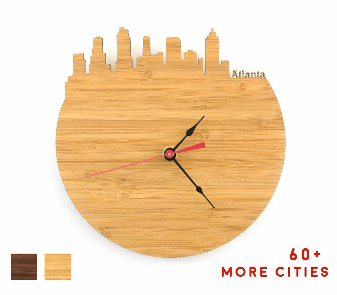 Atlanta Skyline Clock Wall Art Wood Clock Etsy
