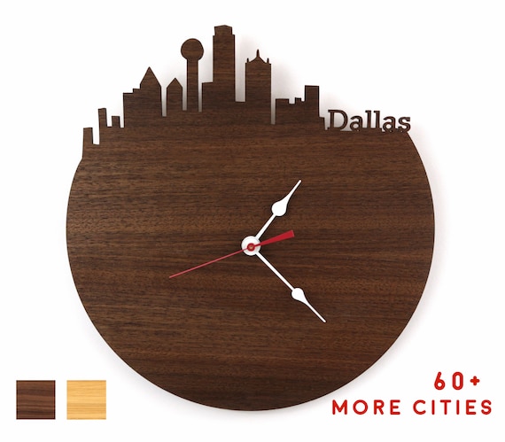 Dallas Texas Vinyl Wall Clock City Skyline Souvenir Home Living Room Offic Decor
