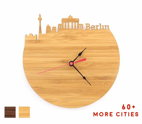 damnificados ex extraño Reloj de madera de Berlín Berlin Map Skyline Time Zone Wall - Etsy España