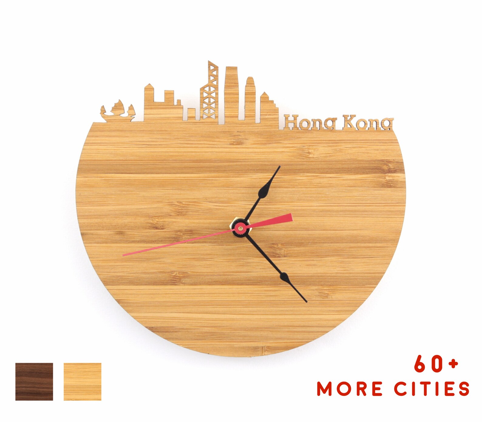 Wall Clock Hong Kong Skyline Wood Clock Large Wooden Clock Etsy