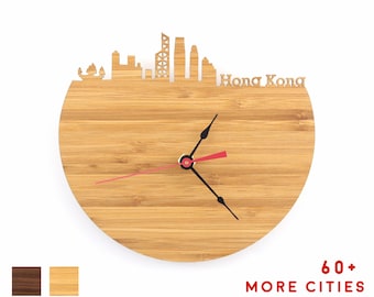 Wall Clock - Hong Kong Skyline Wood Clock - Large Wooden Clock