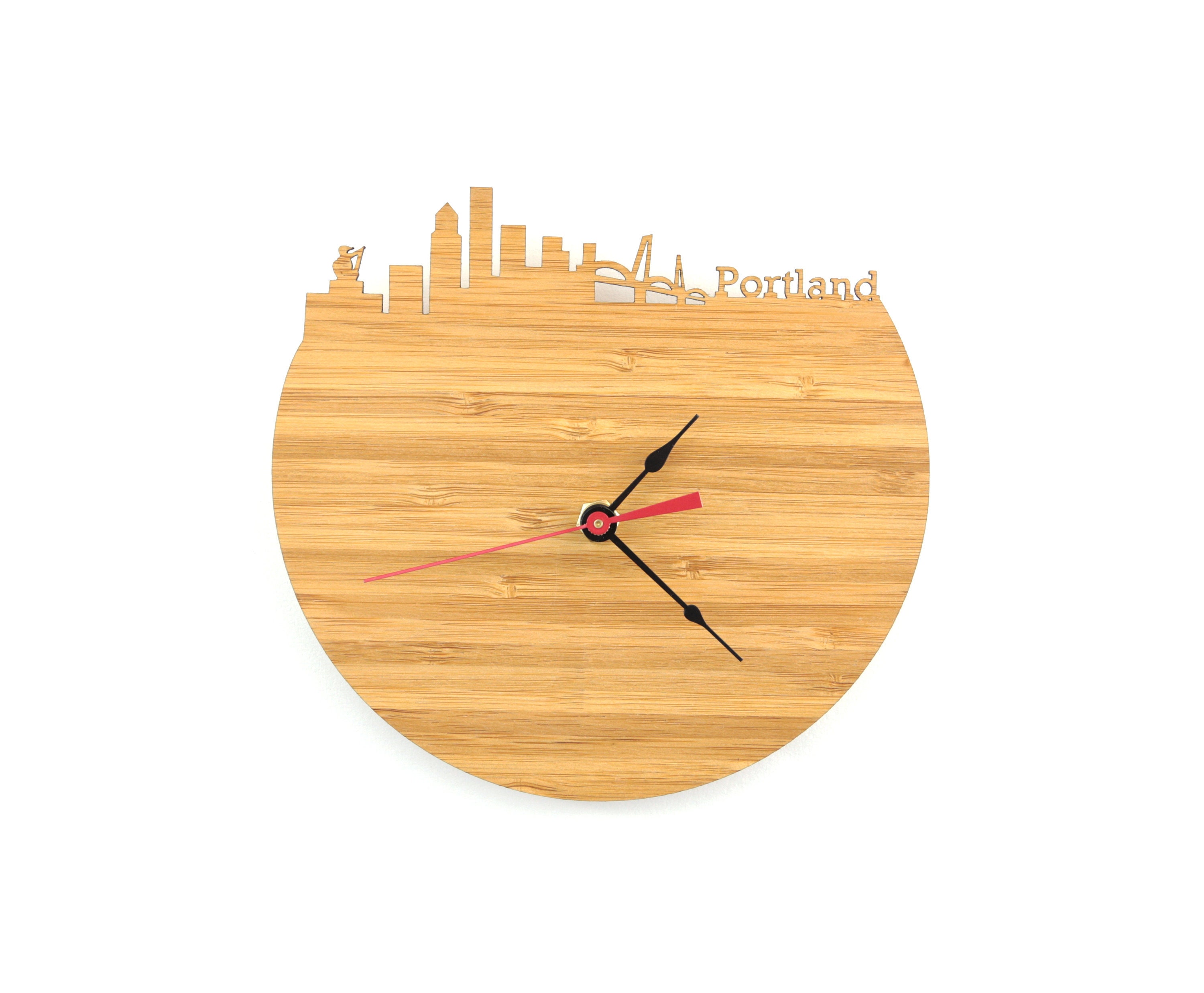 Portland Oregon Skyline Clock Portlandia Wooden Clock Time Etsy