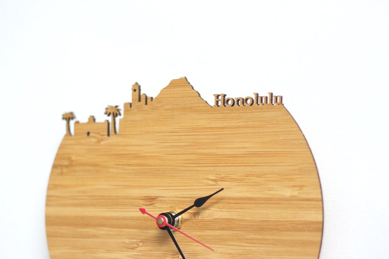 Honolulu Skyline Time Zone Clock Hawaii Wooden Clock Etsy UK
