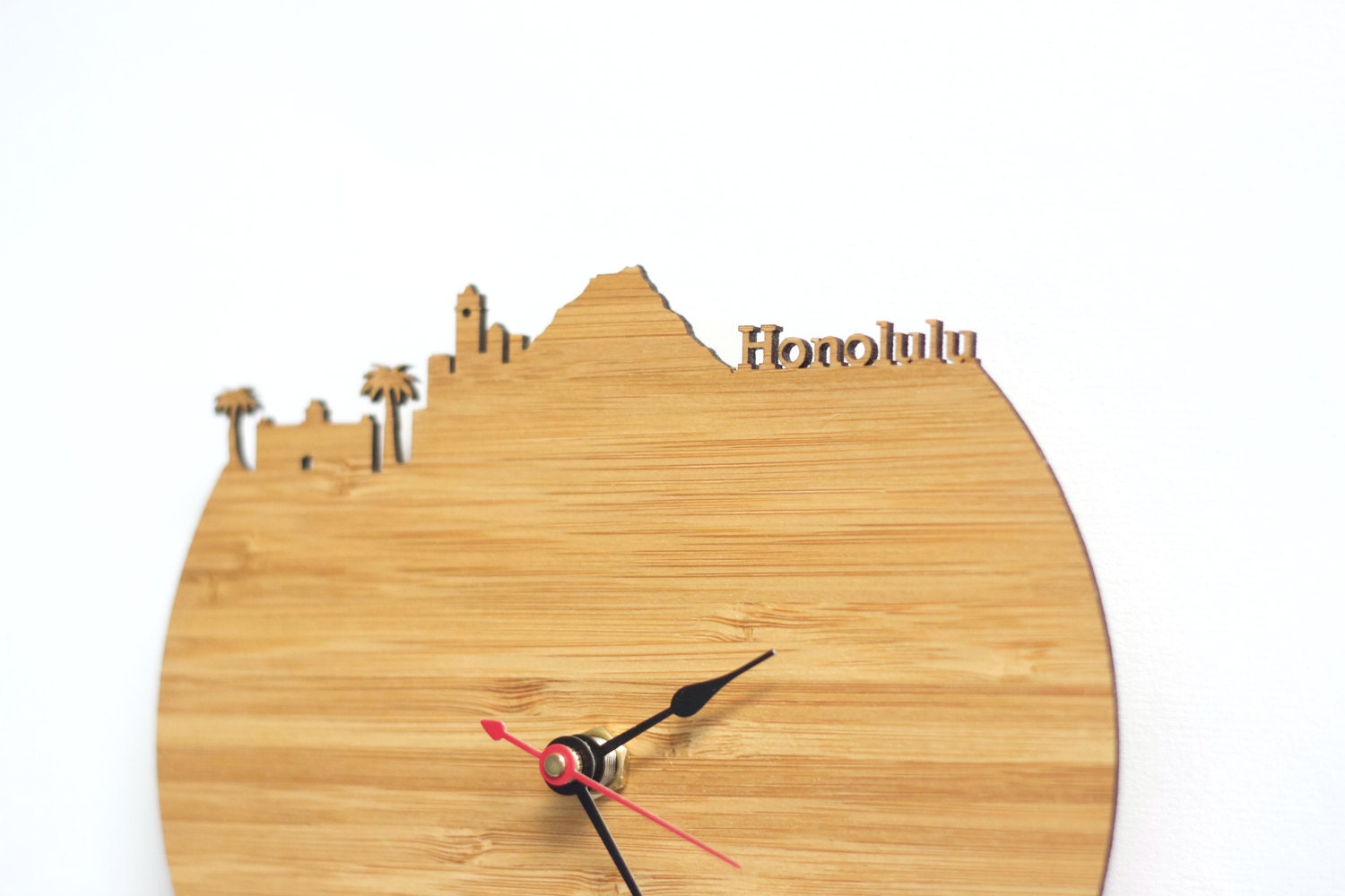 Honolulu Skyline Time Zone Clock Hawaii Wooden Clock Etsy UK