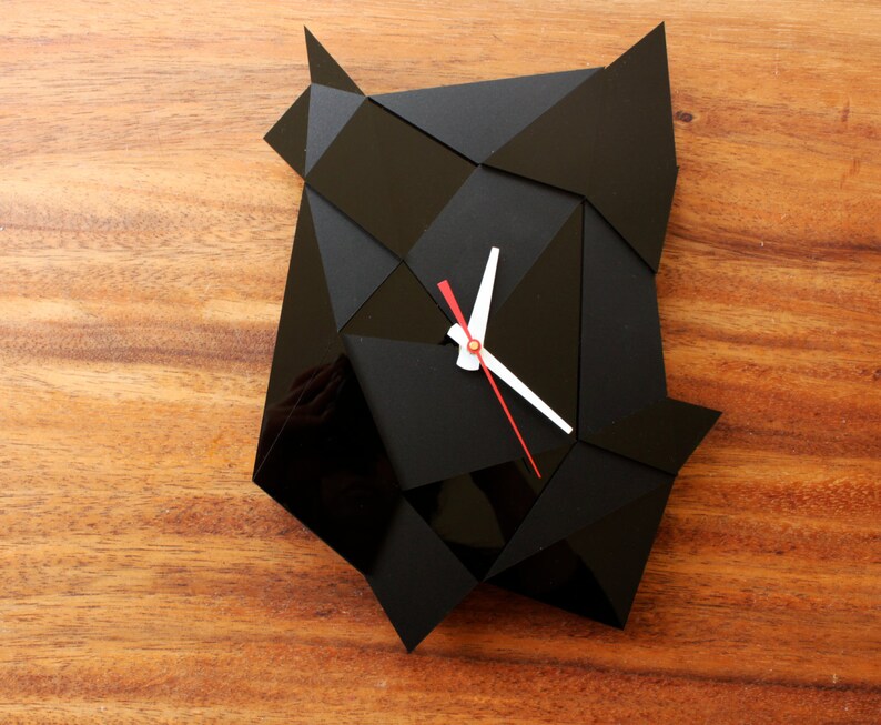 Black Geometric Clock Faceted Textural Geometric Wall Clock Etsy