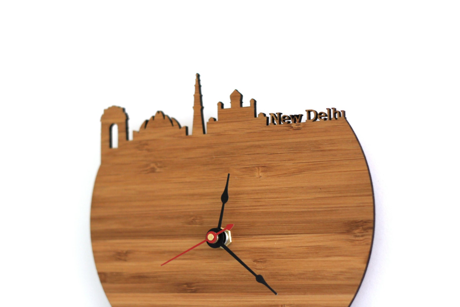 New Delhi Skyline Clock India Time Zone Clock Modern Wood Etsy