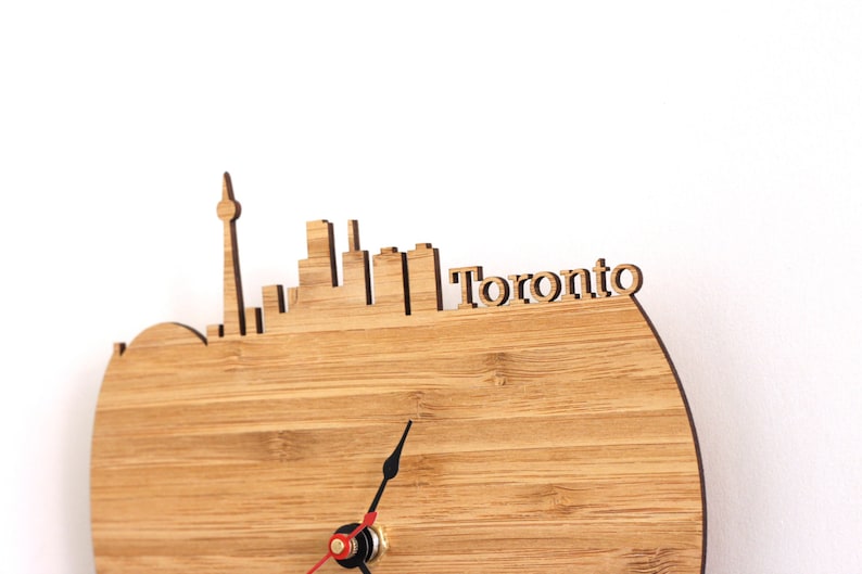 Toronto Art Skyline Clock Canada Wood Modern Time Zone Clock Etsy