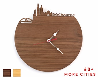 Melbourne Skyline Wood Clock - Australia Time Zone Clock - Industrial Clock  - Housewarming Gift