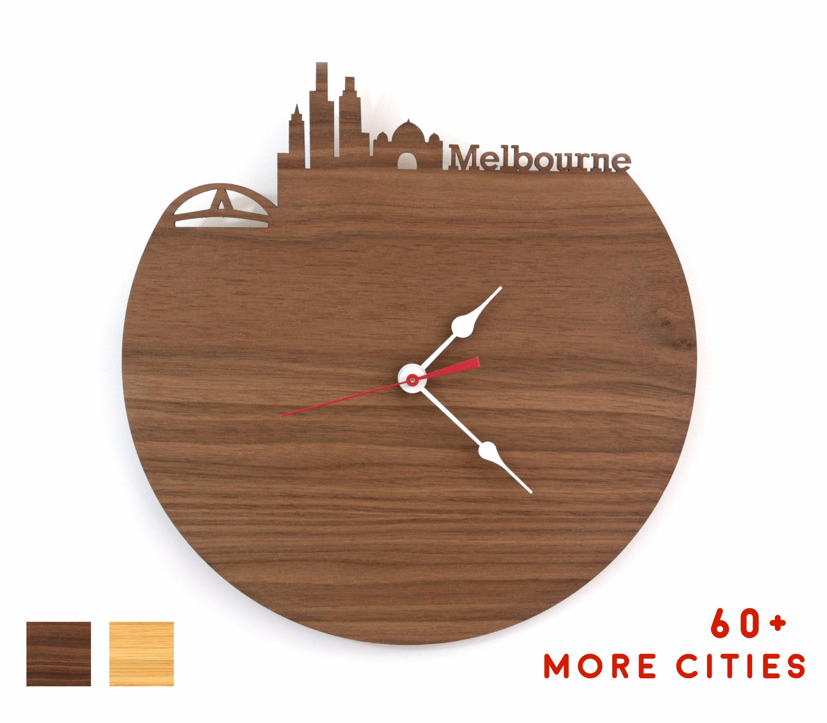 Melbourne Skyline Wood Clock Australia Time Zone Clock Etsy