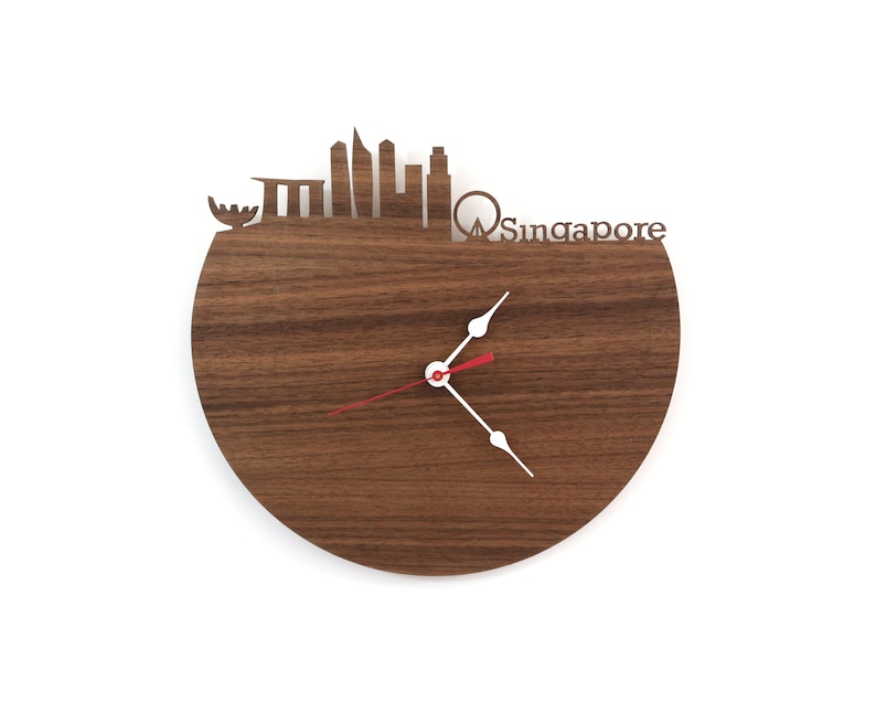 Singapore Skyline Clock Singapore Wood Time Zone Clock Etsy