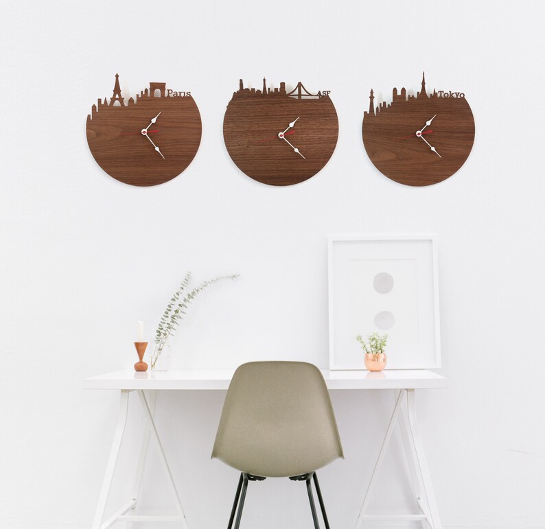 Dallas Texas Skyline Wood Clock Wall or Desk Time Zone Clock Etsy