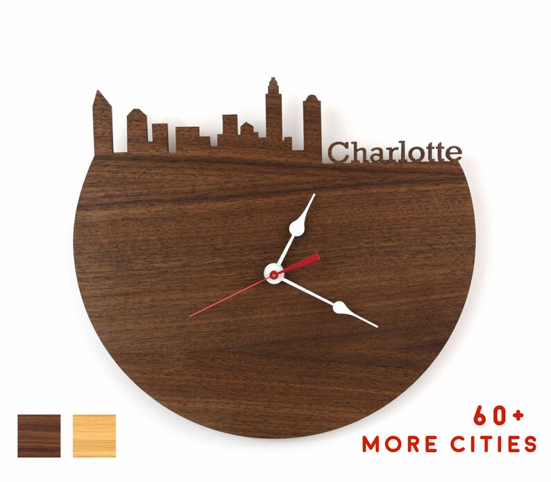 Charlotte NC Skyline Clock North Carolina Time Zone Clock Etsy