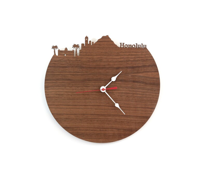 Honolulu Skyline Time Zone Clock Hawaii Wooden Clock Etsy UK