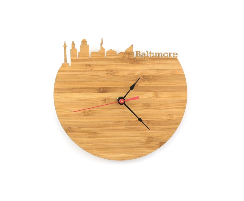 Baltimore Skyline Wood Clock Maryland Time Zone Clock in Etsy