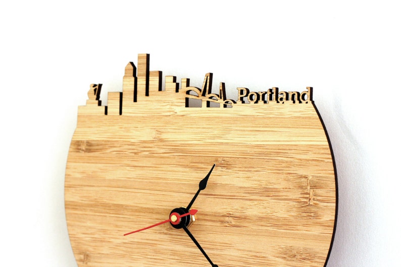 Portland Oregon Skyline Wood Clock Portlandia Time Zone Etsy