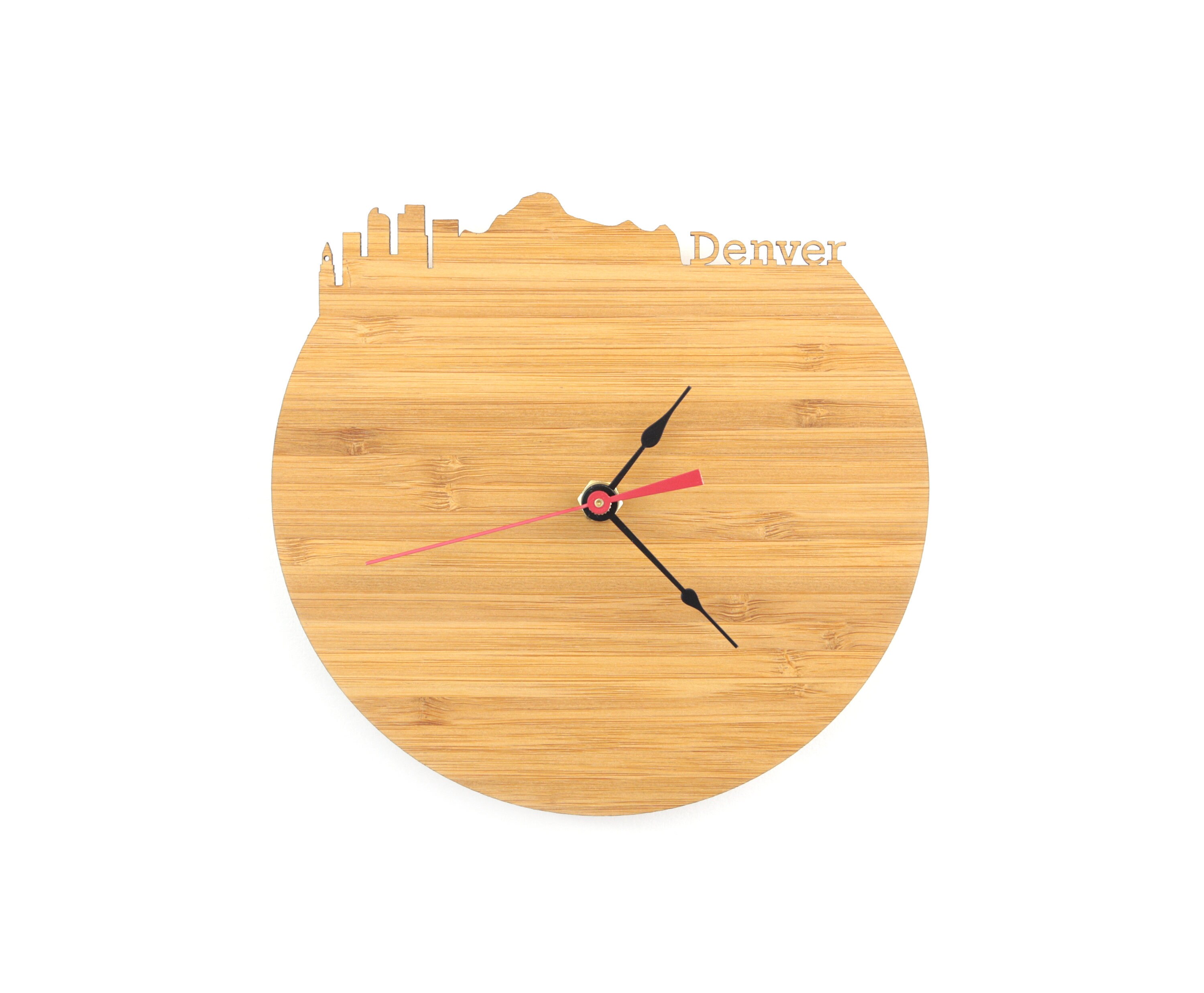 Wall Clock Denver Colorado Wooden Skyline Clock Time Zone Etsy