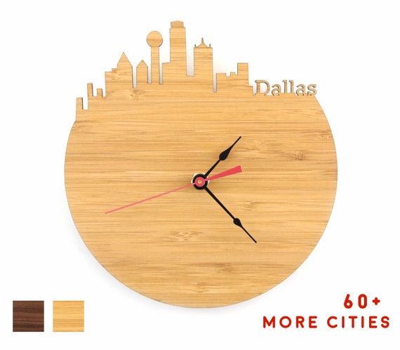 Dallas Texas Skyline Wood Clock Wall Or Desk Time Zone Clock Etsy