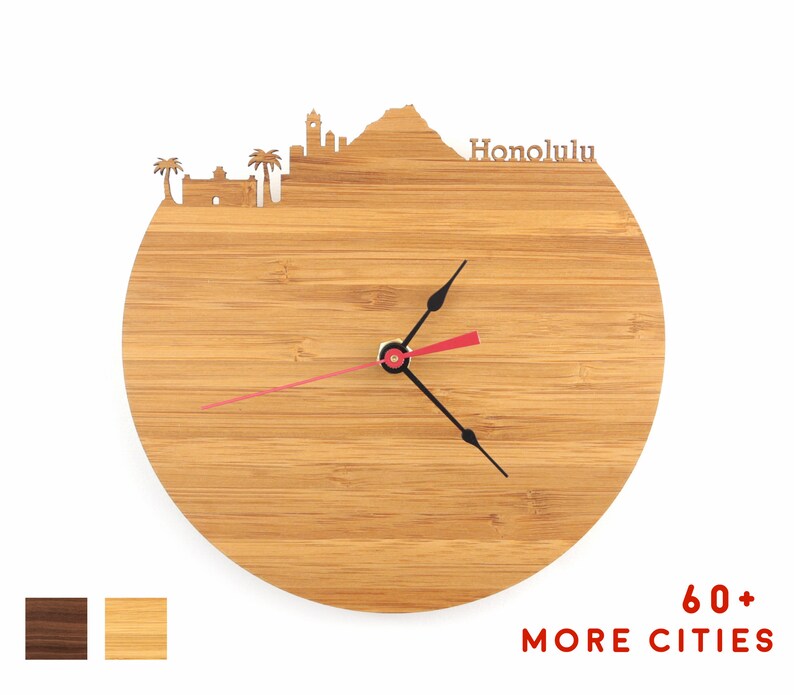 Honolulu Skyline Time Zone Clock Hawaii Wooden Clock Etsy UK