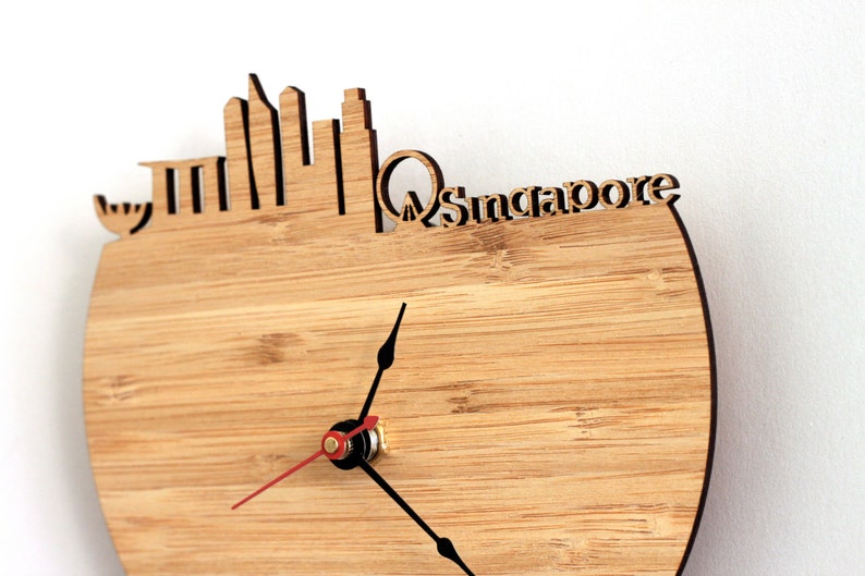 Singapore Skyline Clock Singapore Map Wood Wall Clock Etsy