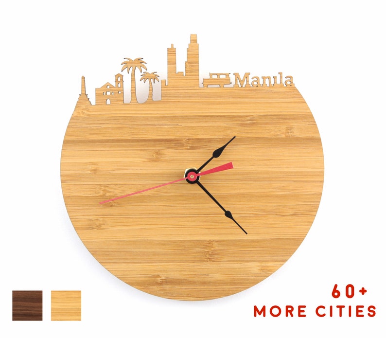 Manila Skyline Wooden Clock Time Zone Office Desk Etsy