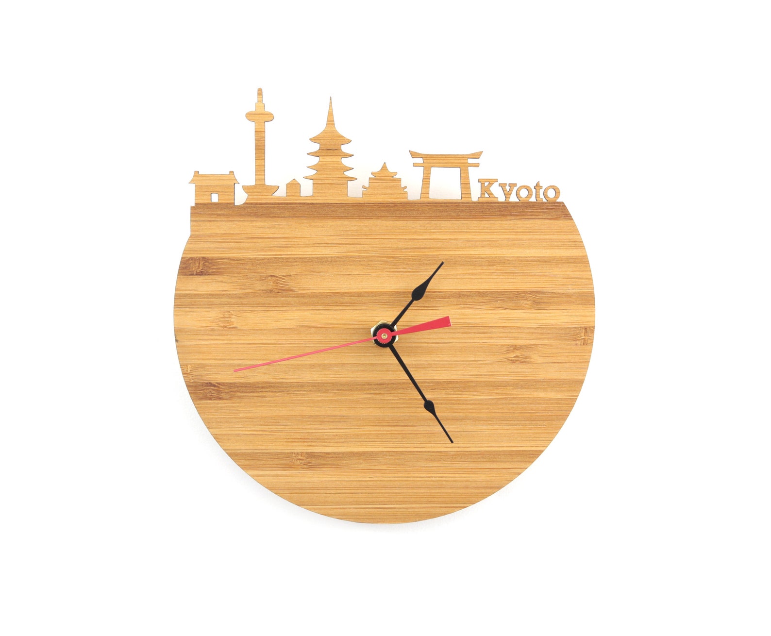 Kyoto Skyline Wood Clock Japanese Art Walnut Clock Etsy