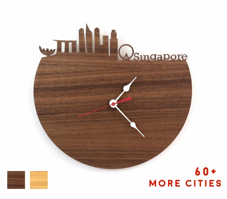 Singapore Skyline Clock Singapore Map Wood Wall Clock Etsy