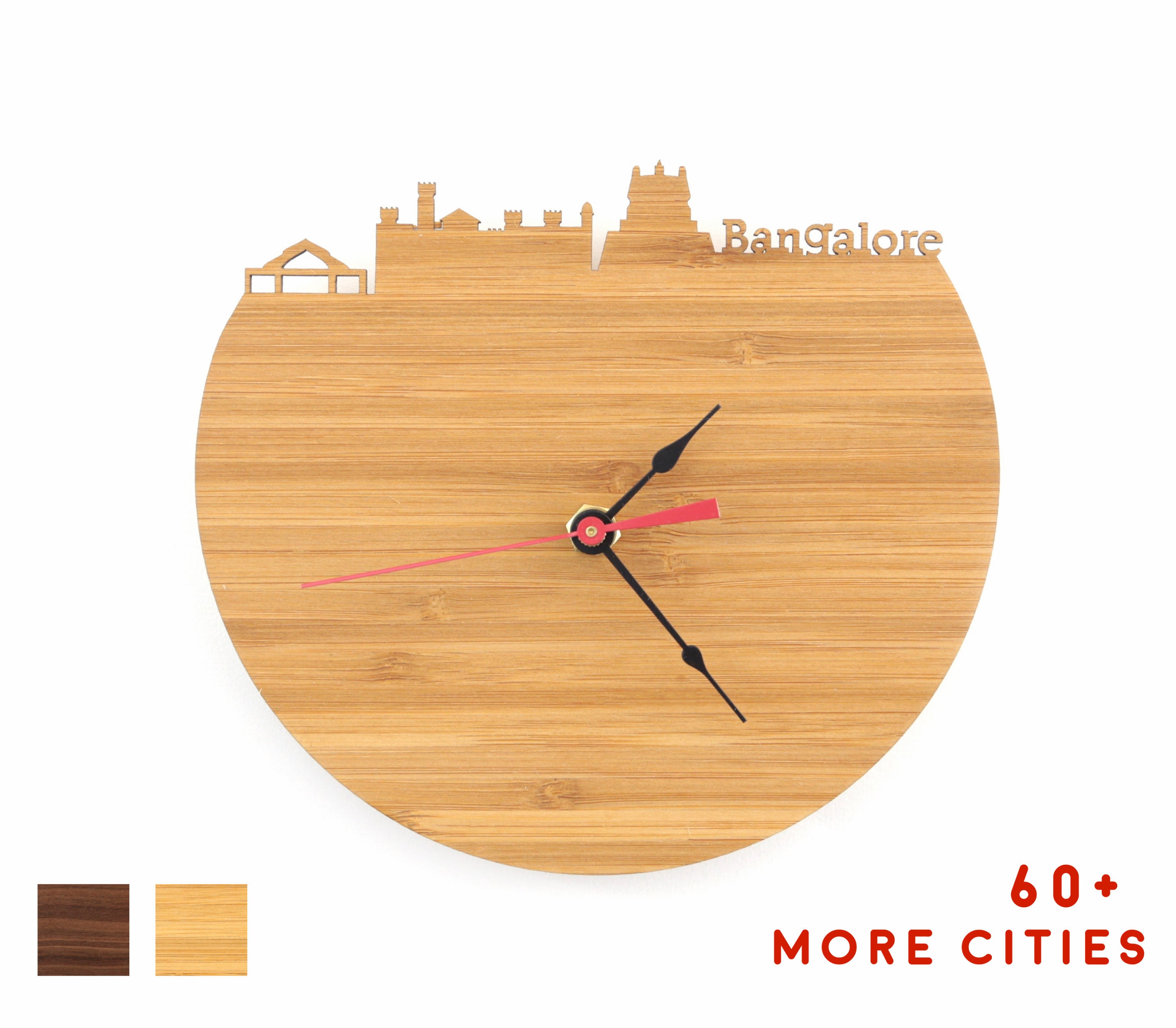 Bangalore Wood Skyline Clock India Time Zone Clock in Bamboo Etsy