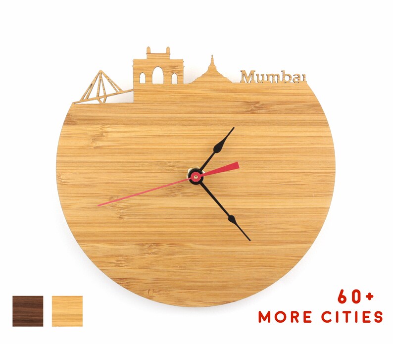Mumbai Skyline Wooden Clock Office Desk Accessories Image 0