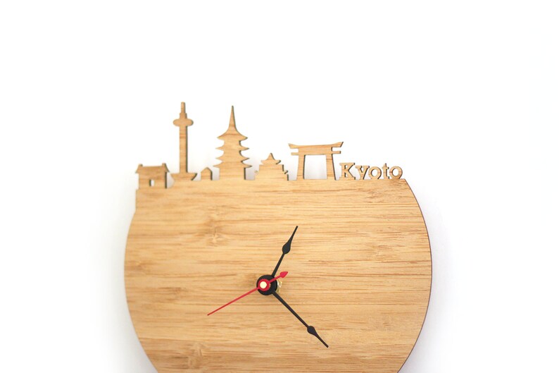 Kyoto Skyline Wood Clock Japanese Art Walnut Clock Etsy