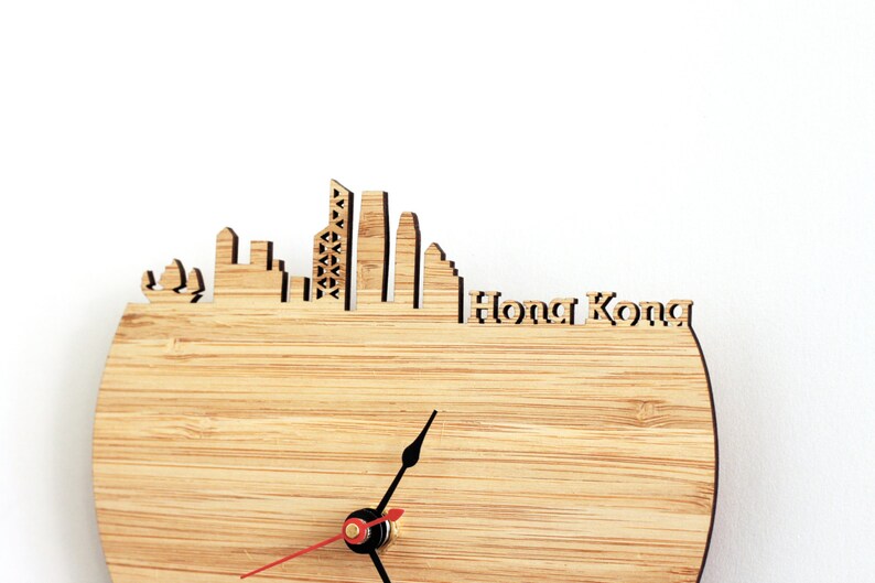 Hong Kong Skyline Wood Clock Hong Kong Wall Art Clock Etsy