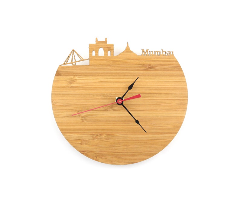 Mumbai Skyline Wood Clock India Time Zone Clock Wall or Etsy