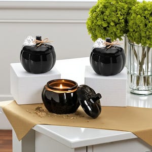 Black Ceramic Pumpkin Jar Candle: Halloween Autumn Decor