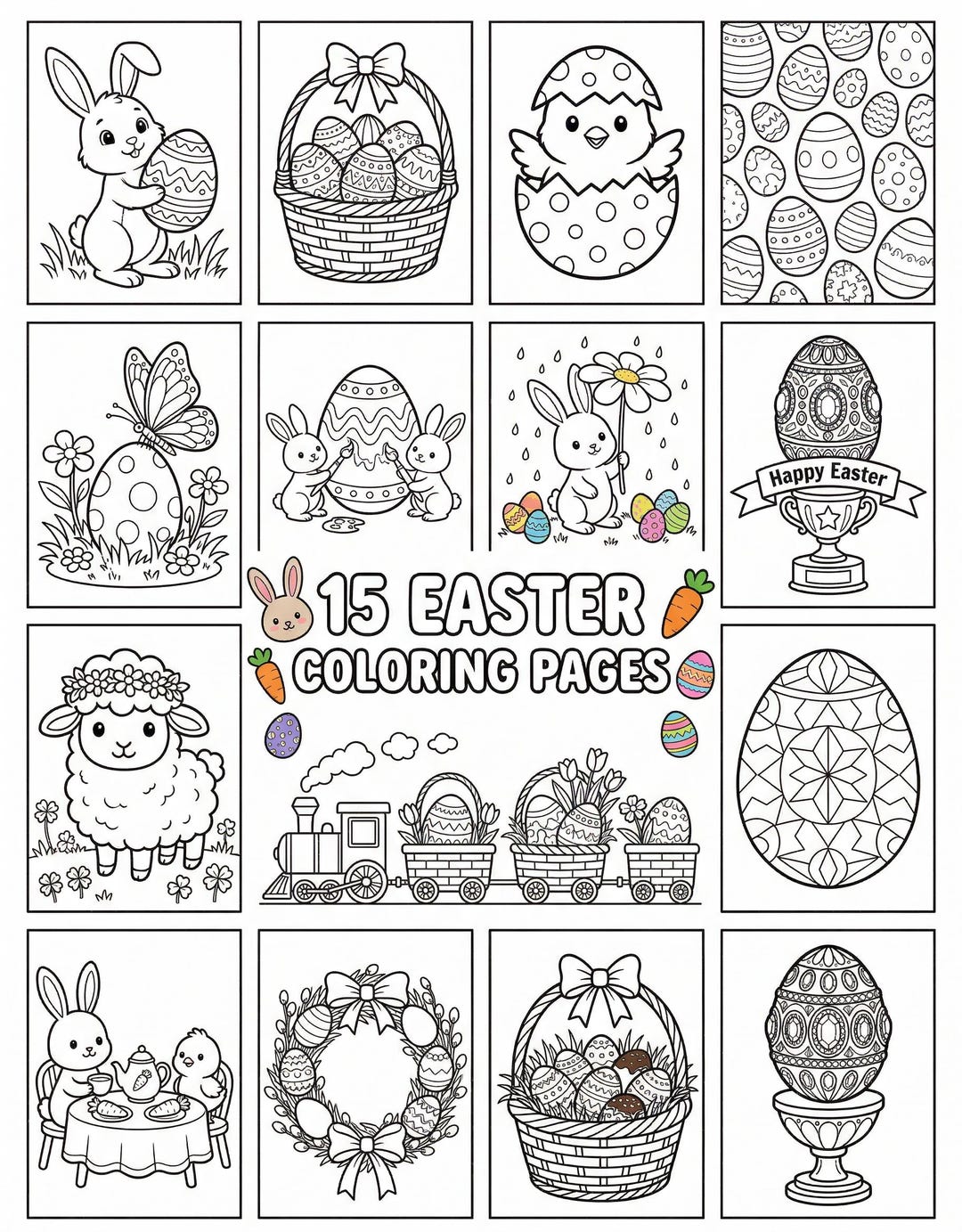 15 Printable Easter Coloring Pages for Kids, Instant Download PDF - Etsy