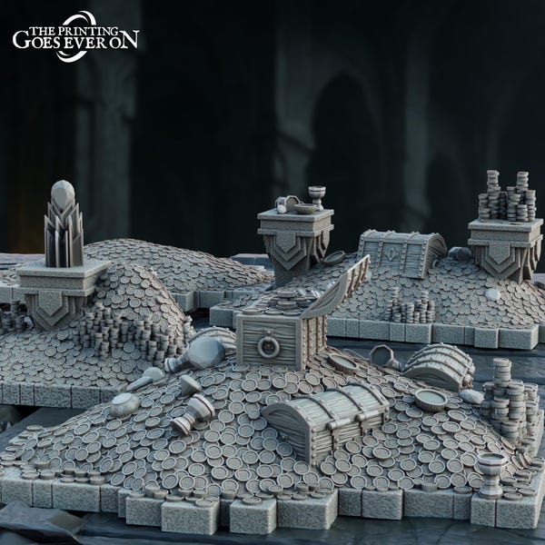 Dwarven Treasures | Dragon Hoard | Terrain | DnD TTRPG Wargaming Model | The Print Goes Miniature | 28mm / 32mm