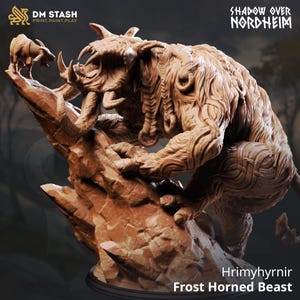 Frost Horned Beast Miniature: Resin Monster for DnD, Tabletop (75mm Base)