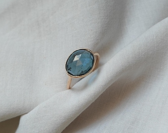 Solid 9k Gold London Blue Topaz Gemstone Ring