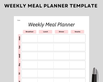 Weekly Meal Planner printable: 7-Day Menu, Grocery List (PDF Digital Download)