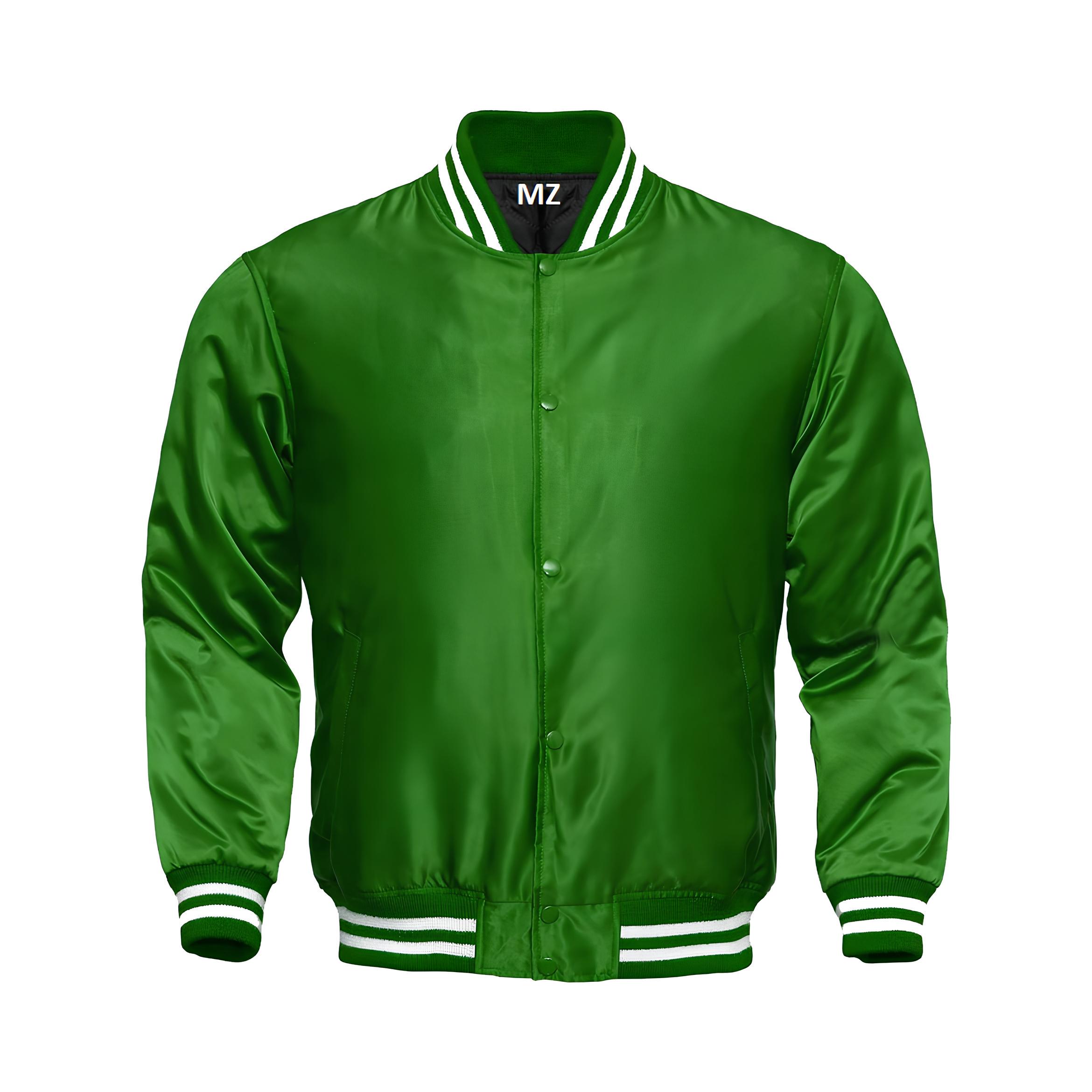 Veste universitaire Veste Letterman Veste en satin verte Veste de baseball Vestes universitaires personnalisées Veste universitaire d'équipe Veste uni