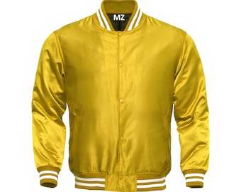 Varsity Jacket Letterman Jacket Yellow Satin Jacket Baseball Jacket Custom Varsity Jackets Team Varsity Jacket Personalized Varsity Jacket